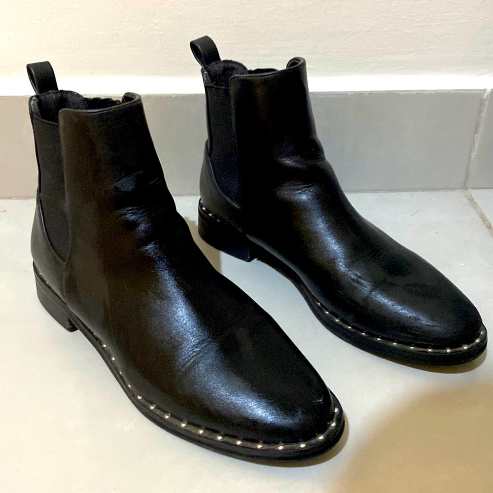 Black leather booties